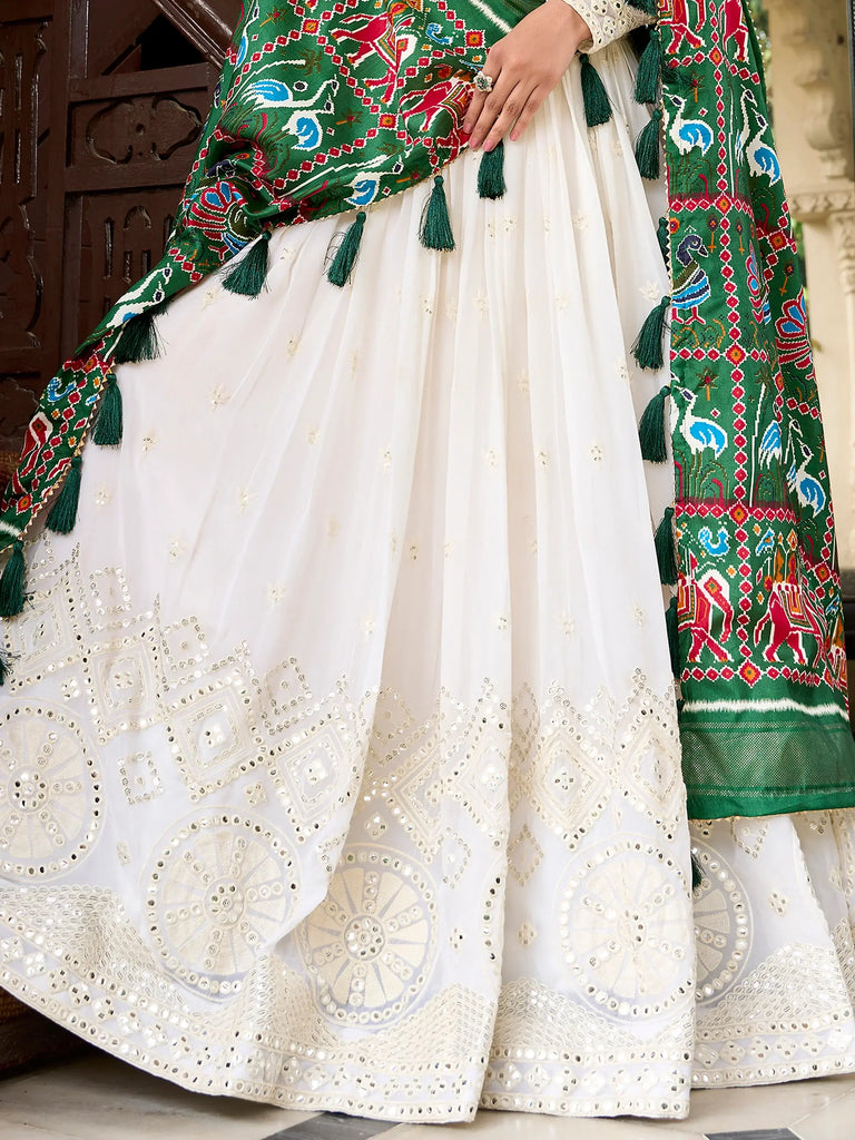 Enchanting Off-White Lucknowi Work Georgette Lehenga Choli