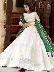 Enchanting Off-White Lucknowi Work Georgette Lehenga Choli