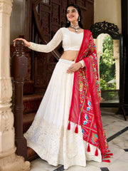 Stunning Off White Georgette Lucknowi Work Lehenga Choli