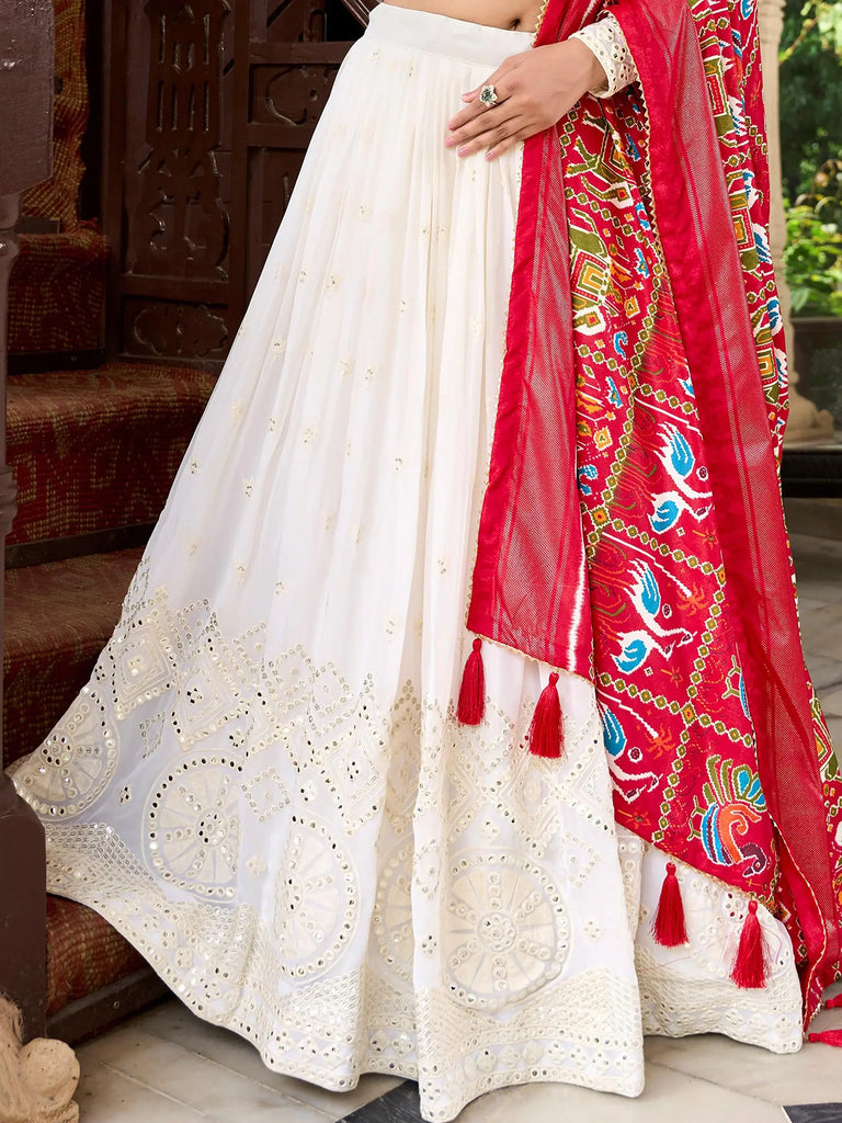 Stunning Off White Georgette Lucknowi Work Lehenga Choli