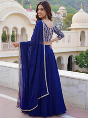 Wonderful Royal Blue Embroidered Georgette Festive Wear Lehenga Choli