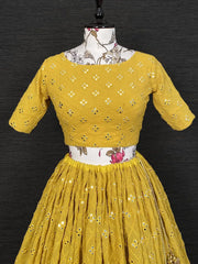 Astonishing Yellow Thread Georgette Festive Lehenga Choli With Belt