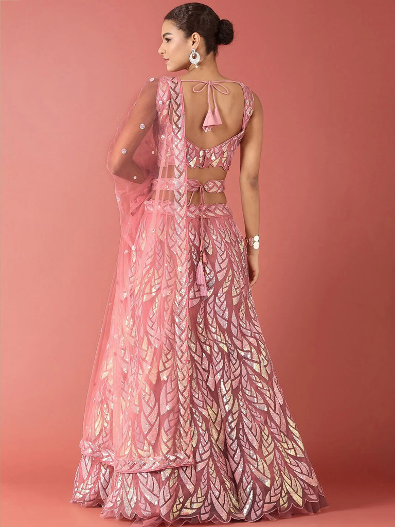 Fantastic Pink Sequins Net Reception Wear Lehenga Choli With Dupatta