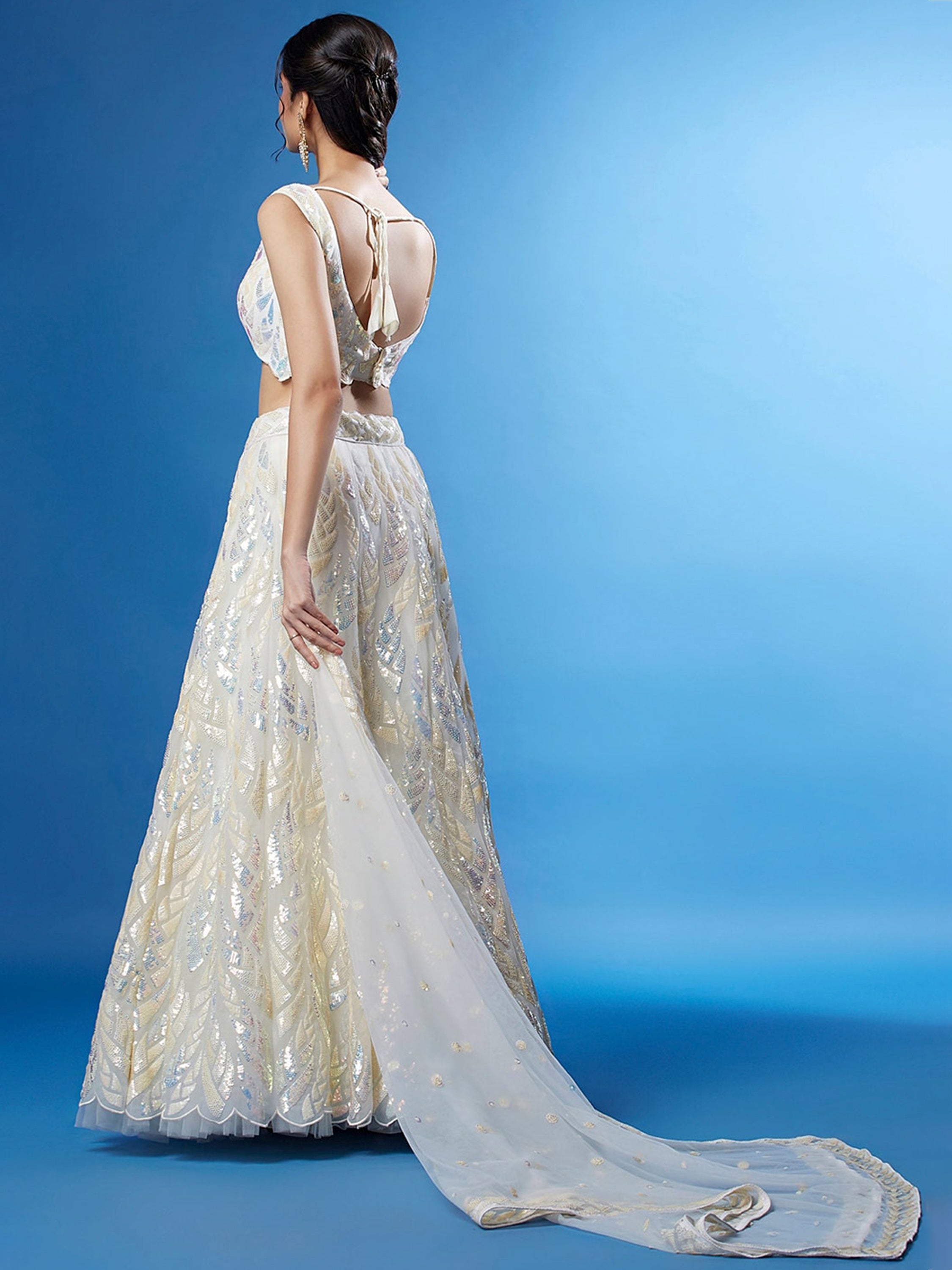 Beautiful Off-White Sequins Net Engagement Wear Lehenga Choli