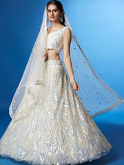Beautiful Off-White Sequins Net Engagement Wear Lehenga Choli