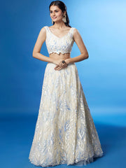 Beautiful Off-White Sequins Net Engagement Wear Lehenga Choli