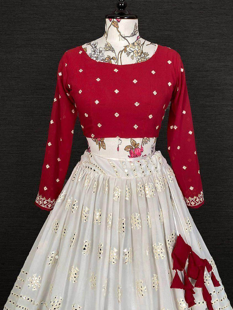 Dazzling White Paper Mirror Work Georgette Festival Wear Lehenga Choli