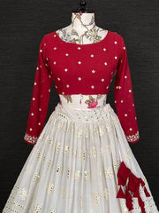 Dazzling White Paper Mirror Work Georgette Festival Wear Lehenga Choli