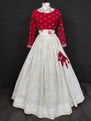 Dazzling White Paper Mirror Work Georgette Festival Wear Lehenga Choli