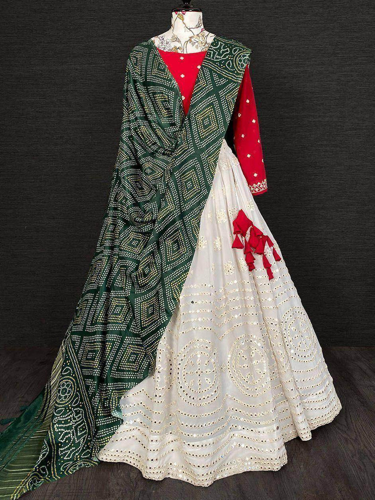 Dazzling White Paper Mirror Work Georgette Festival Wear Lehenga Choli