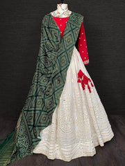 Dazzling White Paper Mirror Work Georgette Festival Wear Lehenga Choli