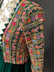 Attractive Green Georgette Ready-Made Crop Top Lehenga With Jacket