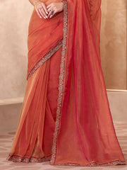 Lavishing Orange Tissue Border Work Saree With Blouse