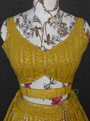 Glamorous Yellow Sequins Embroidered Georgette Party Wear Lehenga Choli