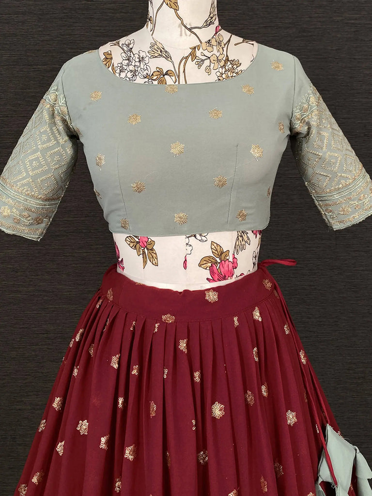 Lovely Maroon Sequins Embroidered Georgette Party Wear Lehenga Choli