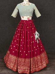 Lovely Maroon Sequins Embroidered Georgette Party Wear Lehenga Choli