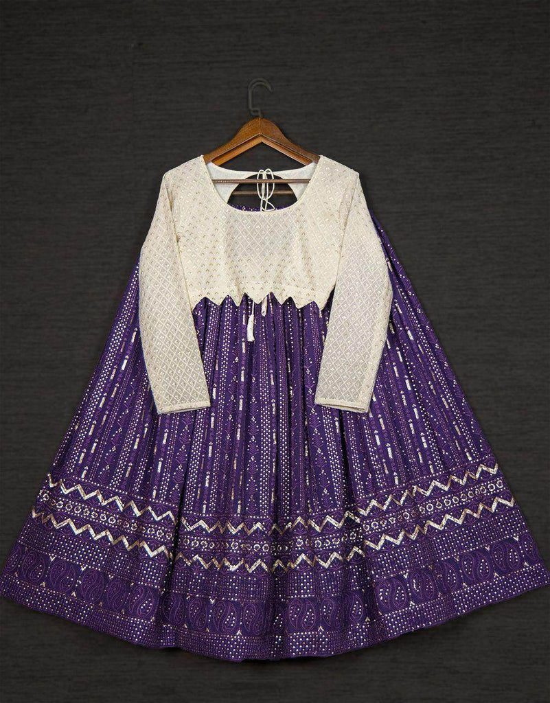 Gorgeous Purple Thread Embroidery Georgette Wedding Wear Lehenga Choli
