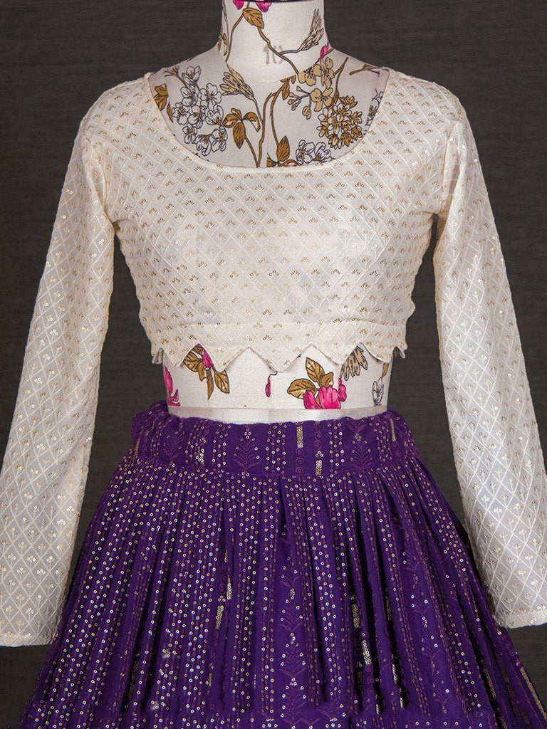 Gorgeous Purple Thread Embroidery Georgette Wedding Wear Lehenga Choli