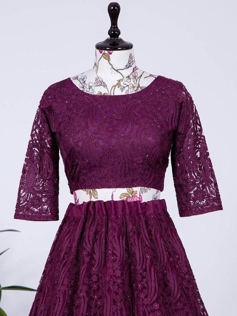 Astounding Purple Net Embroidered Reception Wear Lehenga Choli