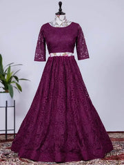 Astounding Purple Net Embroidered Reception Wear Lehenga Choli