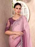 Delicate Baby Pink Chiffon Designer Ombre Saree With Blouse
