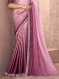 Delicate Baby Pink Chiffon Designer Ombre Saree With Blouse