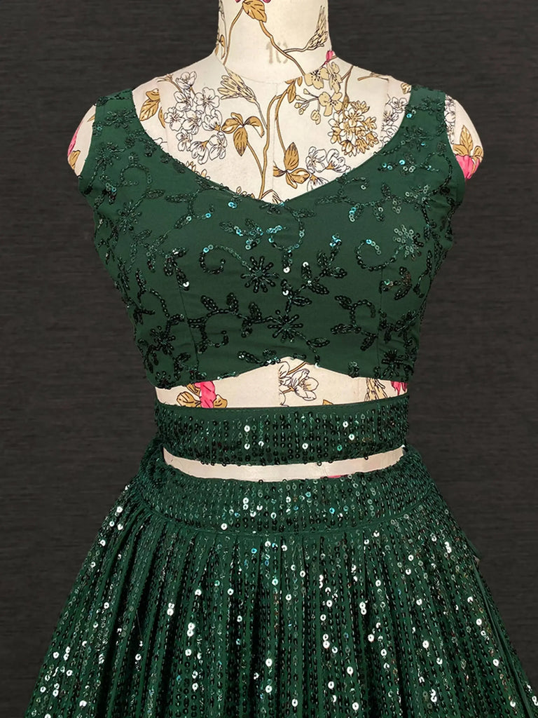 Stunning Green Sequins Embroidered Georgette Party Wear Lehenga Choli