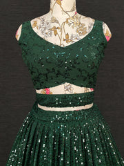 Stunning Green Sequins Embroidered Georgette Party Wear Lehenga Choli