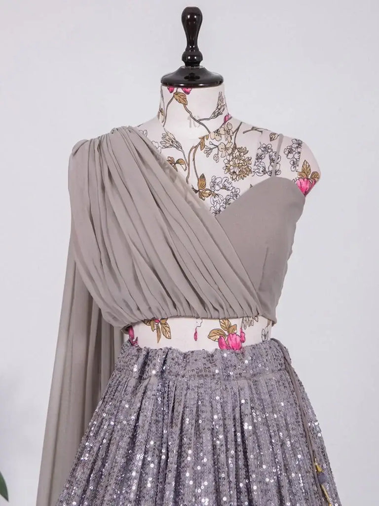 Engaging Light Purple Sequins Embroidered Georgette Lehenga Choli