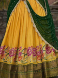 Alluring Yellow Thread Embroidered Cotton Function Wear Lehenga Choli