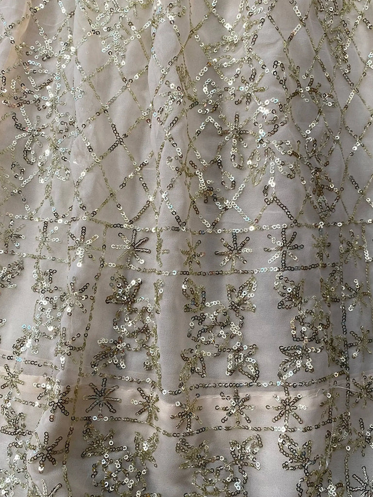 Attractive Cream Sequins Embroidered Georgette Wedding Wear Lehenga Choli