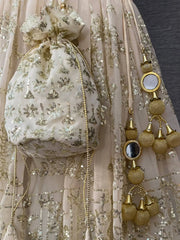 Attractive Cream Sequins Embroidered Georgette Wedding Wear Lehenga Choli