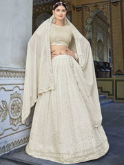 Spectacular Off-White Sequins Embroidered Georgette Lehenga Choli