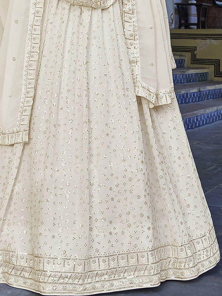 Spectacular Off-White Sequins Embroidered Georgette Lehenga Choli