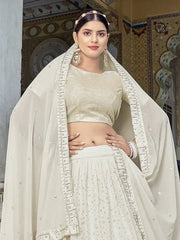 Spectacular Off-White Sequins Embroidered Georgette Lehenga Choli