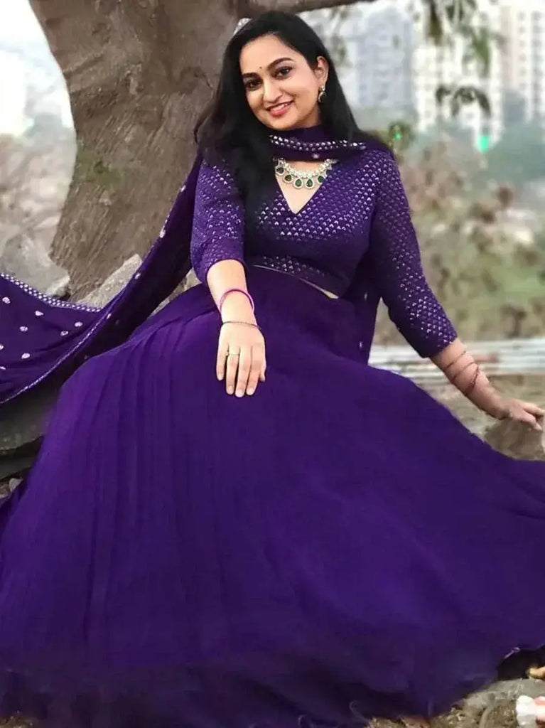 Breathtaking Purple Sequins Georgette Wedding Lehenga Choli