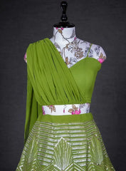 Gorgeous Green Georgette Sequins Reception Wear Fancy Lehenga Choli