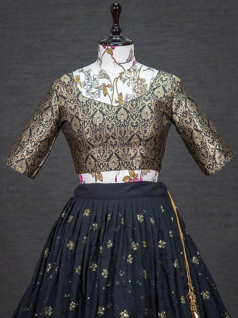 Wonderful Black Sequins Embroidered Georgette Ready-Made Lehenga Choli