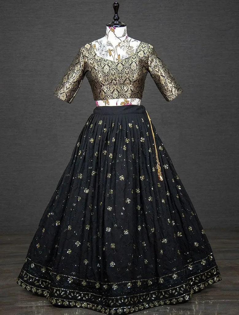 Wonderful Black Sequins Embroidered Georgette Ready-Made Lehenga Choli
