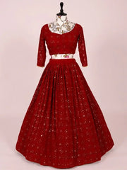 Phenomenal Red Sequined Embroidery Georgette Lehenga Choli