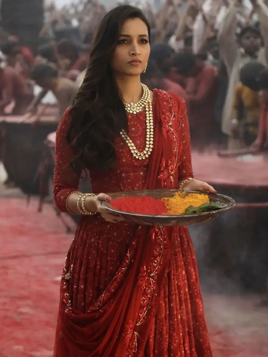 Phenomenal Red Sequined Embroidery Georgette Lehenga Choli