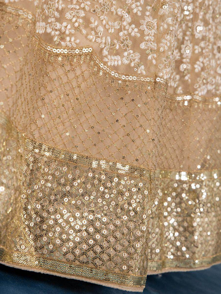 Astonishing Light brown Sequins Embroidered Net Lehenga Choli