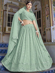 Astonishing Sea Green Sequins Embroidered Georgette Lehenga Choli