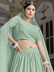 Astonishing Sea Green Sequins Embroidered Georgette Lehenga Choli