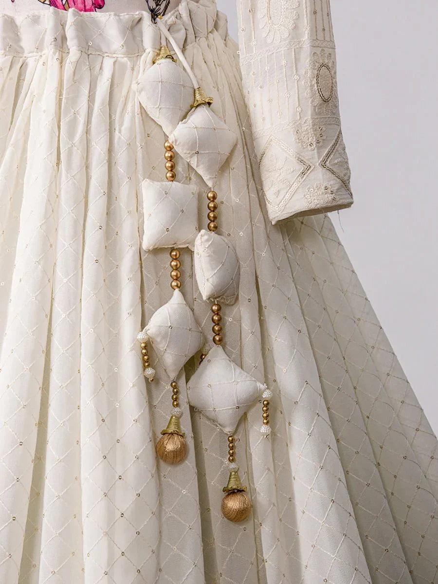 Astounding White Sequence Embroidered Georgette Lehenga Choli