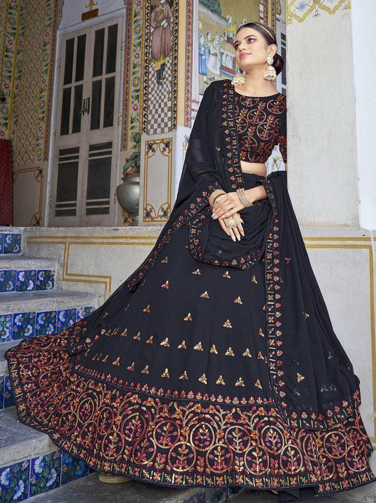 Phenomenal Navy Blue Sequins Embroidered Georgette Lehenga Choli