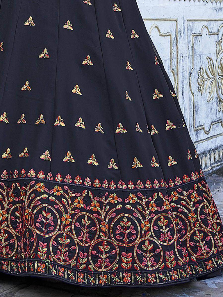 Phenomenal Navy Blue Sequins Embroidered Georgette Lehenga Choli