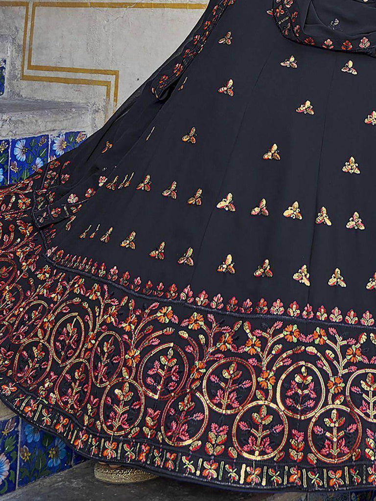 Phenomenal Navy Blue Sequins Embroidered Georgette Lehenga Choli