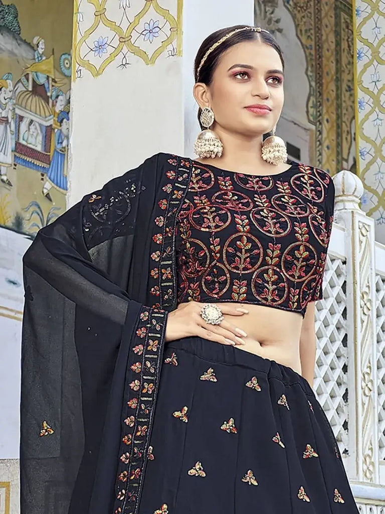 Phenomenal Navy Blue Sequins Embroidered Georgette Lehenga Choli