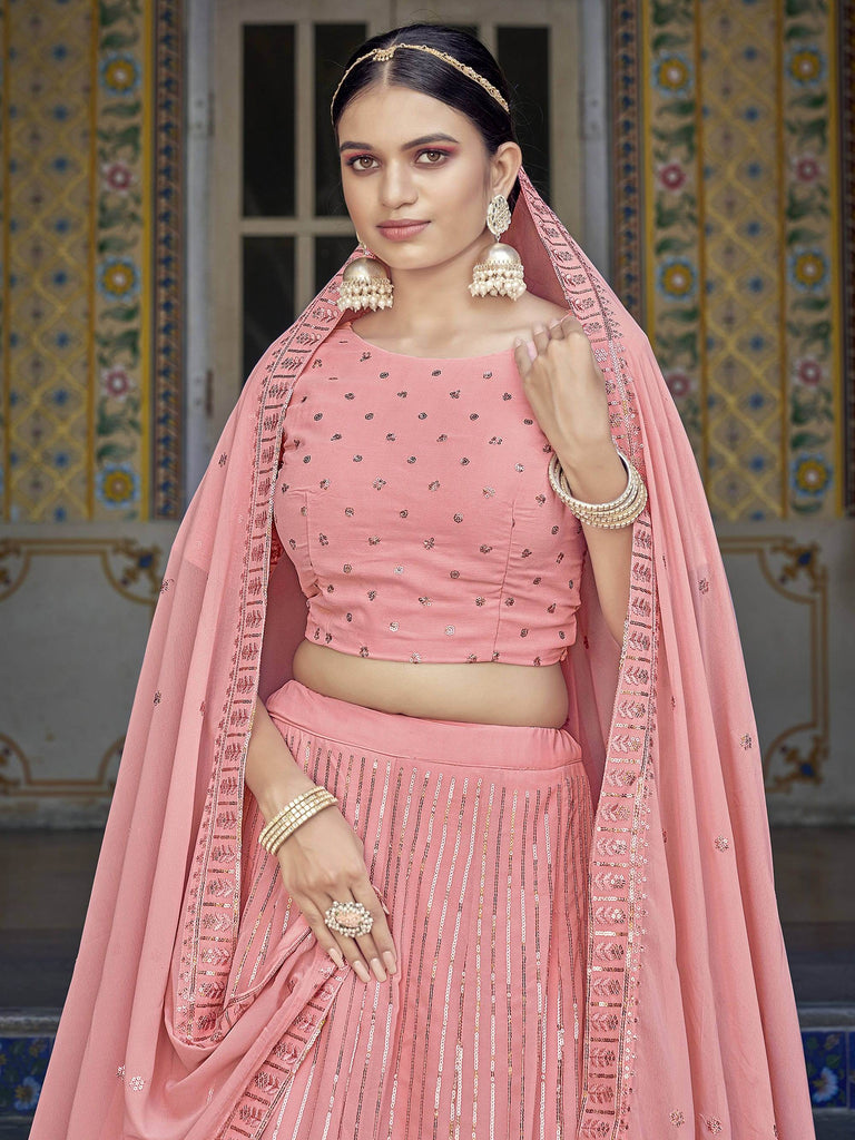 Charismatic Pink Sequins Embroidered georgette Lehenga Choli